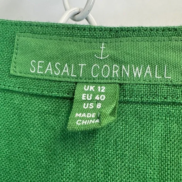 Seasalt Cornwall Painting Class Dress Green 100% Linen Midi Pocket Shift US 8 - Picture 2 of 14